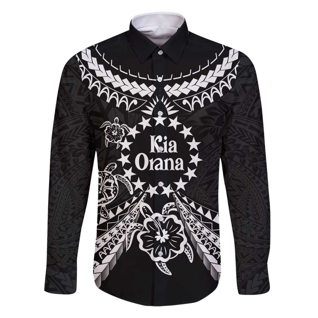 Kia Orana Cook Islands Family Matching Summer Maxi Dress and Hawaiian Shirt 2025 Pasifika Polynesian Turtle Black Color LT14 Dad's Shirt - Long Sleeve Black - Polynesian Pride