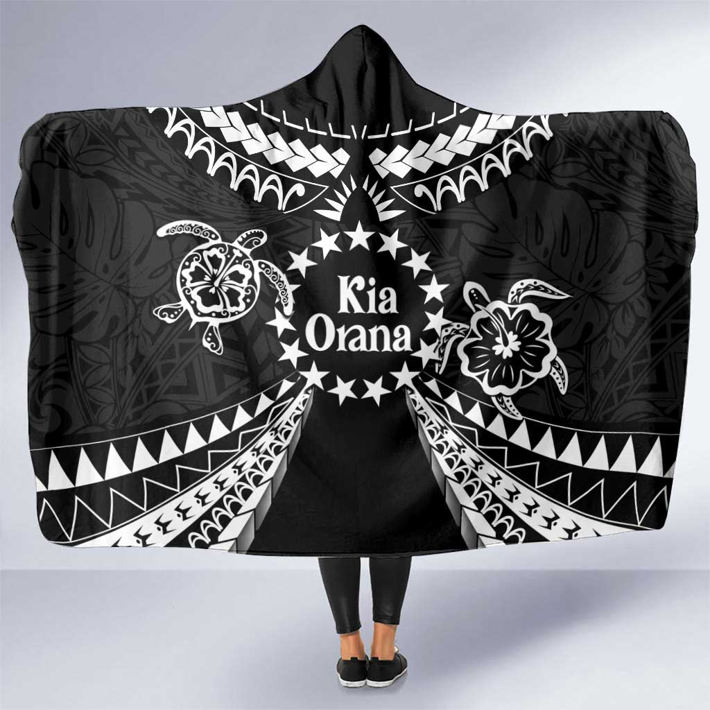 Kia Orana Cook Islands Hooded Blanket 2025 Pasifika Polynesian Turtle Black Color