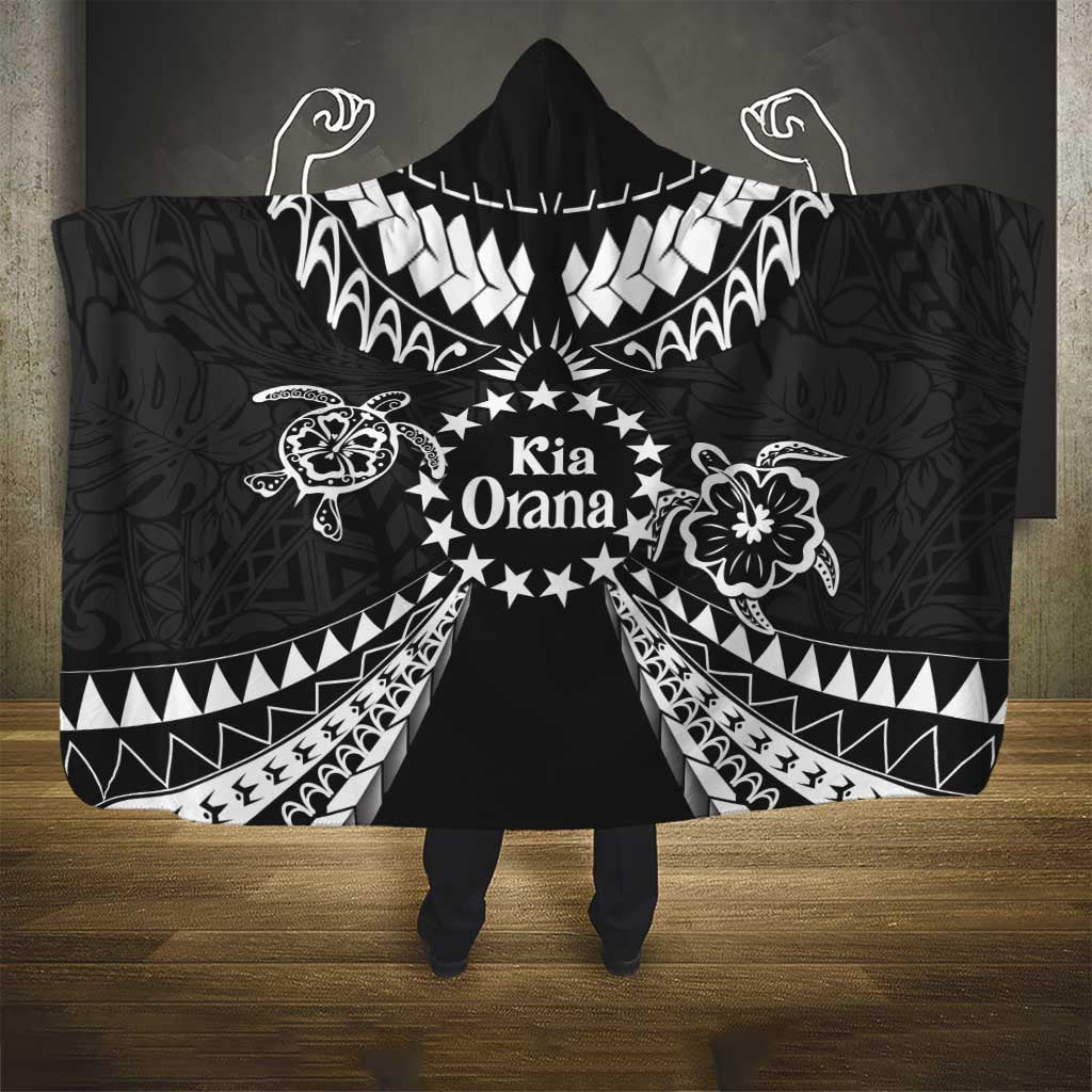 Kia Orana Cook Islands Hooded Blanket 2025 Pasifika Polynesian Turtle Black Color