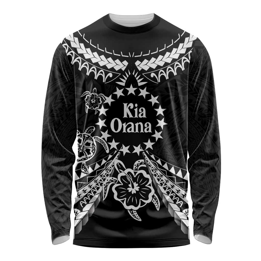 Kia Orana Cook Islands Long Sleeve Shirt 2025 Pasifika Polynesian Turtle Black Color LT14 Unisex Black - Polynesian Pride