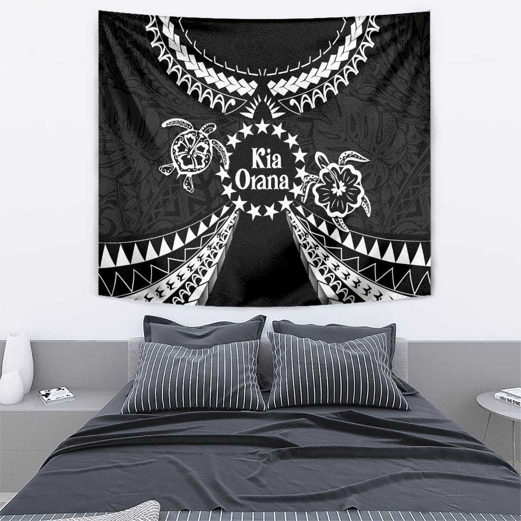 Kia Orana Cook Islands Tapestry 2025 Pasifika Polynesian Turtle Black Color