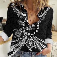 Kia Orana Cook Islands Women Casual Shirt 2025 Pasifika Polynesian Turtle Black Color LT14 Female Black - Polynesian Pride