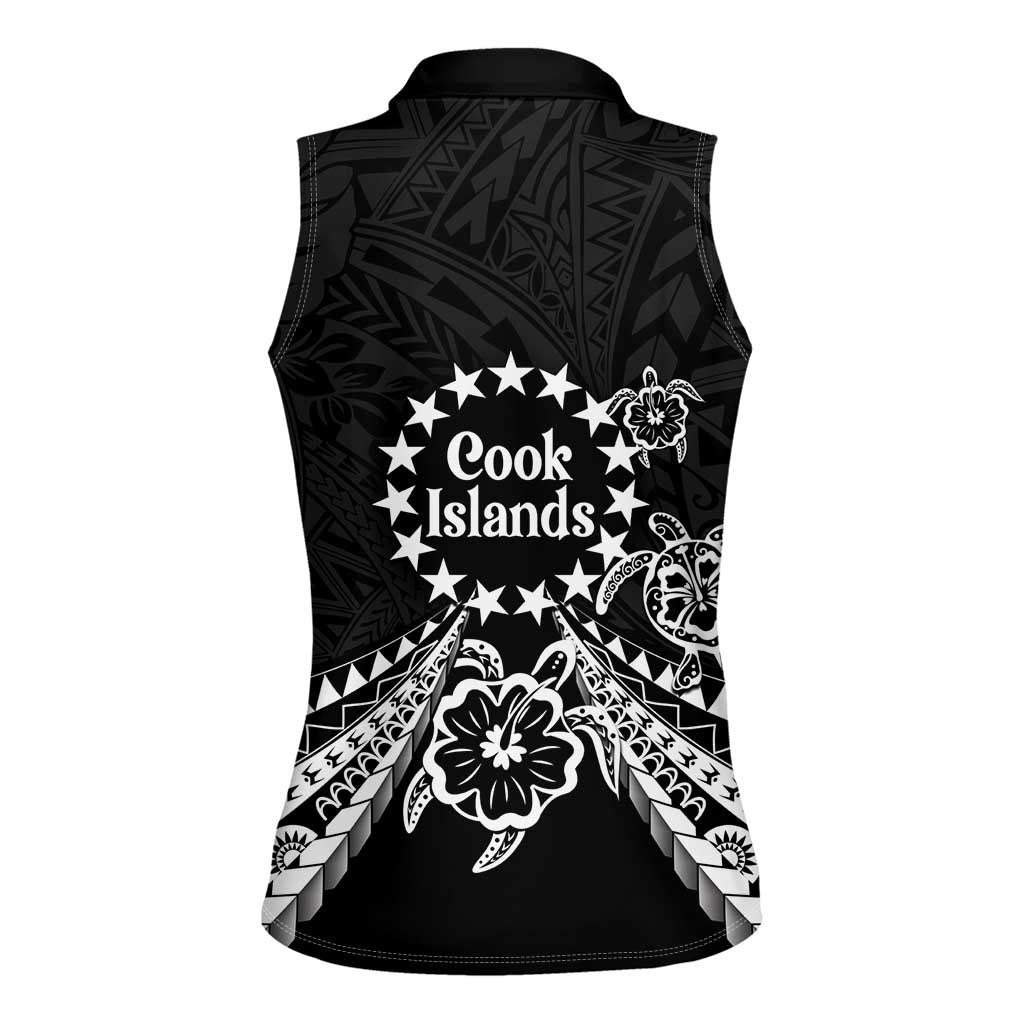 Kia Orana Cook Islands Women Sleeveless Polo Shirt 2025 Pasifika Polynesian Turtle Black Color LT14 - Polynesian Pride