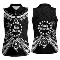 Kia Orana Cook Islands Women Sleeveless Polo Shirt 2025 Pasifika Polynesian Turtle Black Color LT14 - Polynesian Pride