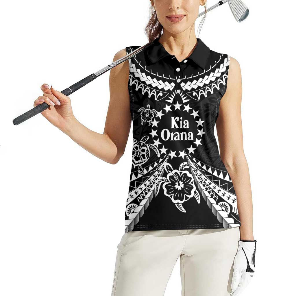 Kia Orana Cook Islands Women Sleeveless Polo Shirt 2025 Pasifika Polynesian Turtle Black Color LT14 - Polynesian Pride