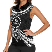 Kia Orana Cook Islands Women Sleeveless Polo Shirt 2025 Pasifika Polynesian Turtle Black Color LT14 - Polynesian Pride