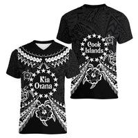 Kia Orana Cook Islands Women V-Neck T-Shirt 2025 Pasifika Polynesian Turtle Black Color LT14 - Polynesian Pride