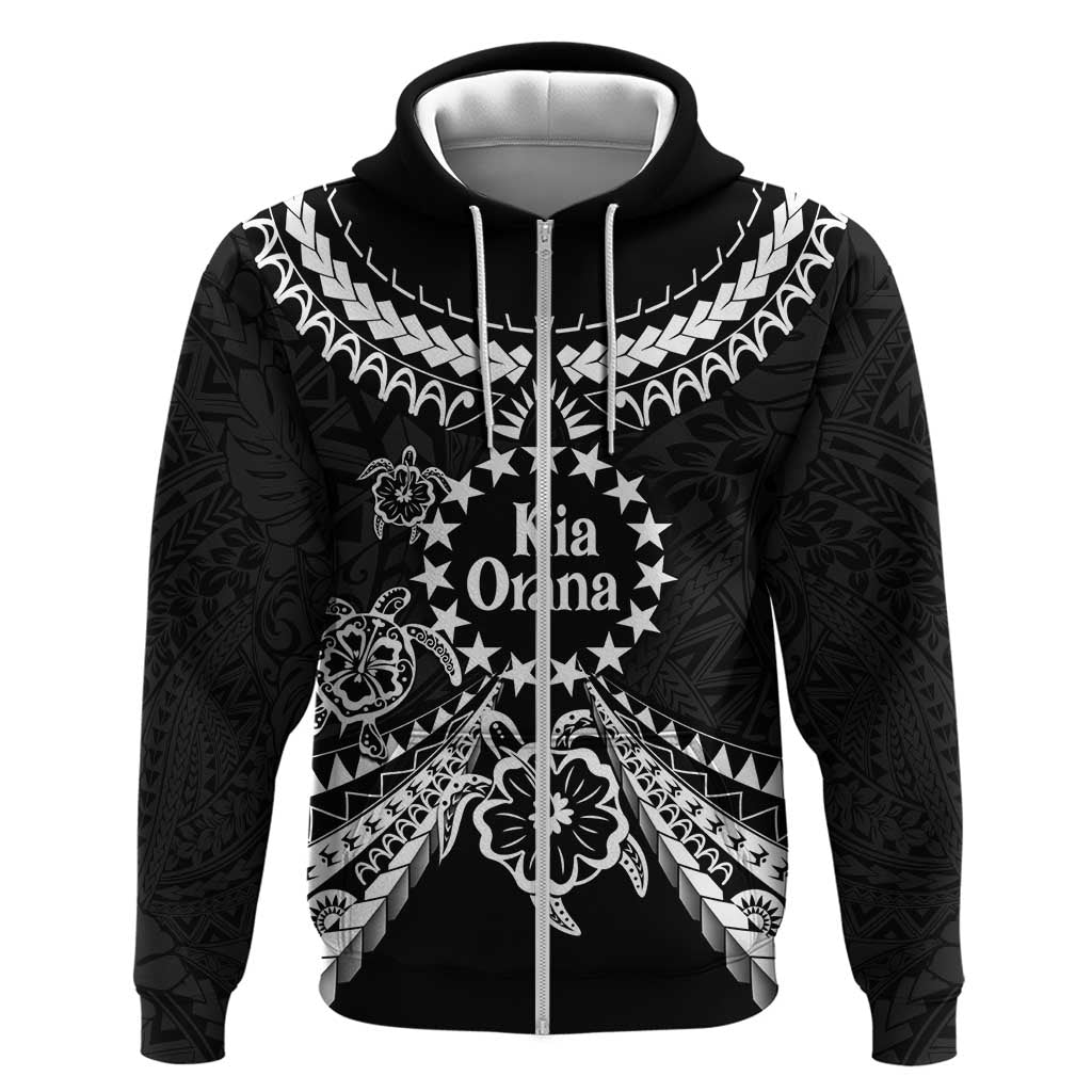 Kia Orana Cook Islands Zip Hoodie 2025 Pasifika Polynesian Turtle Black Color