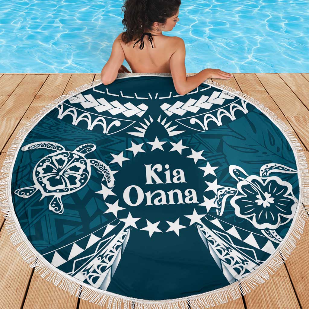 Kia Orana Cook Islands Beach Blanket Polynesian Turtle Crowberry Blue Color