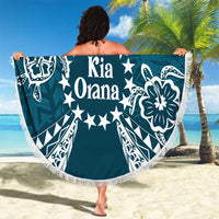 Kia Orana Cook Islands Beach Blanket Polynesian Turtle Crowberry Blue Color
