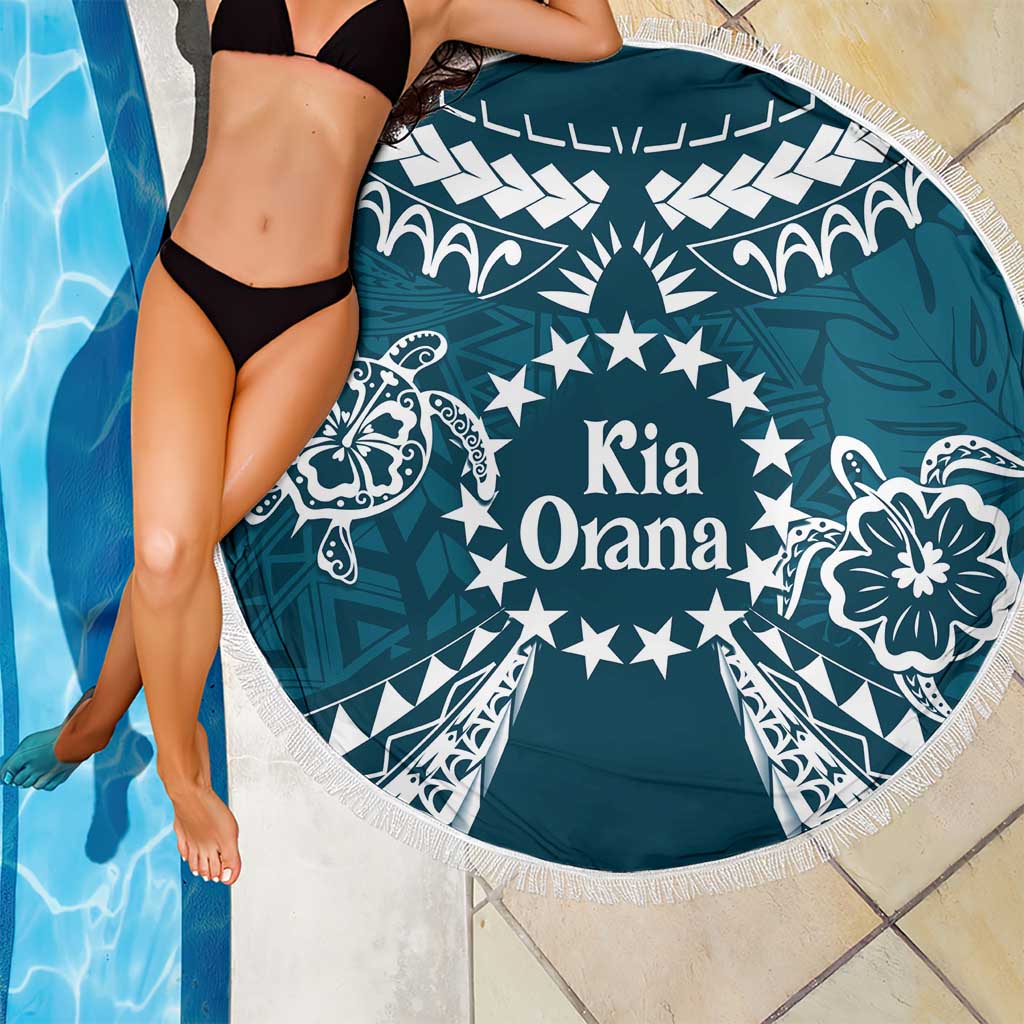 Kia Orana Cook Islands Beach Blanket Polynesian Turtle Crowberry Blue Color