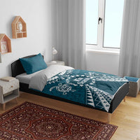 Kia Orana Cook Islands Bedding Set Polynesian Turtle Crowberry Blue Color