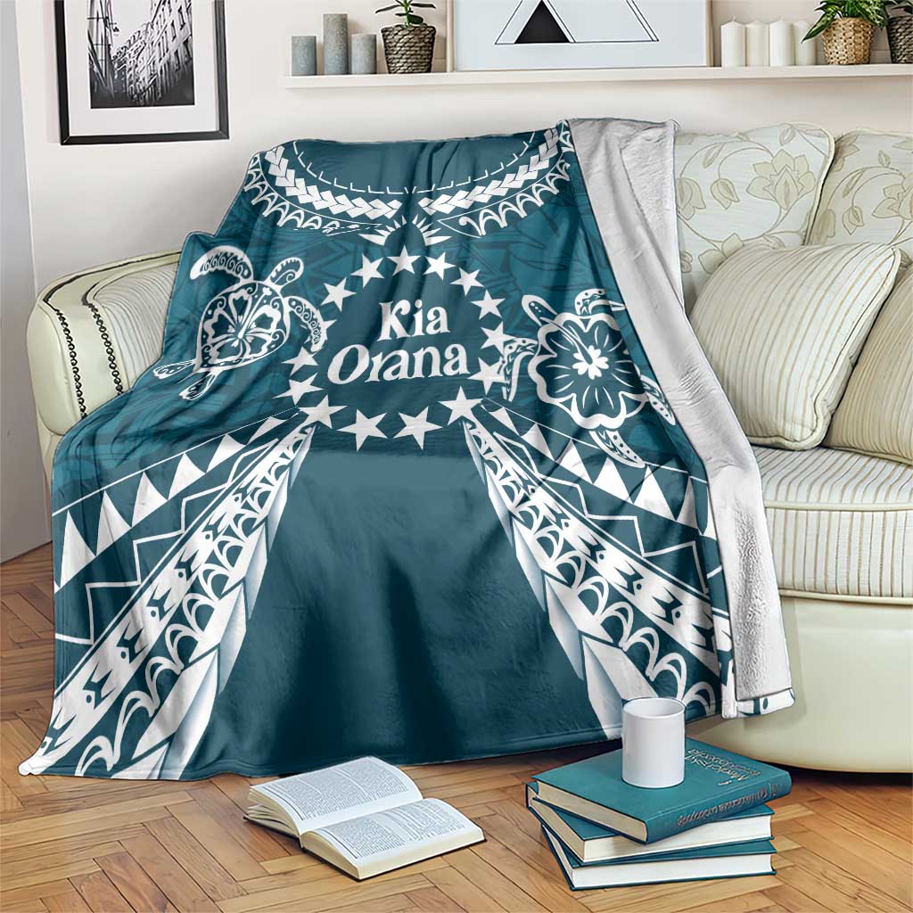 Kia Orana Cook Islands Blanket Polynesian Turtle Crowberry Blue Color