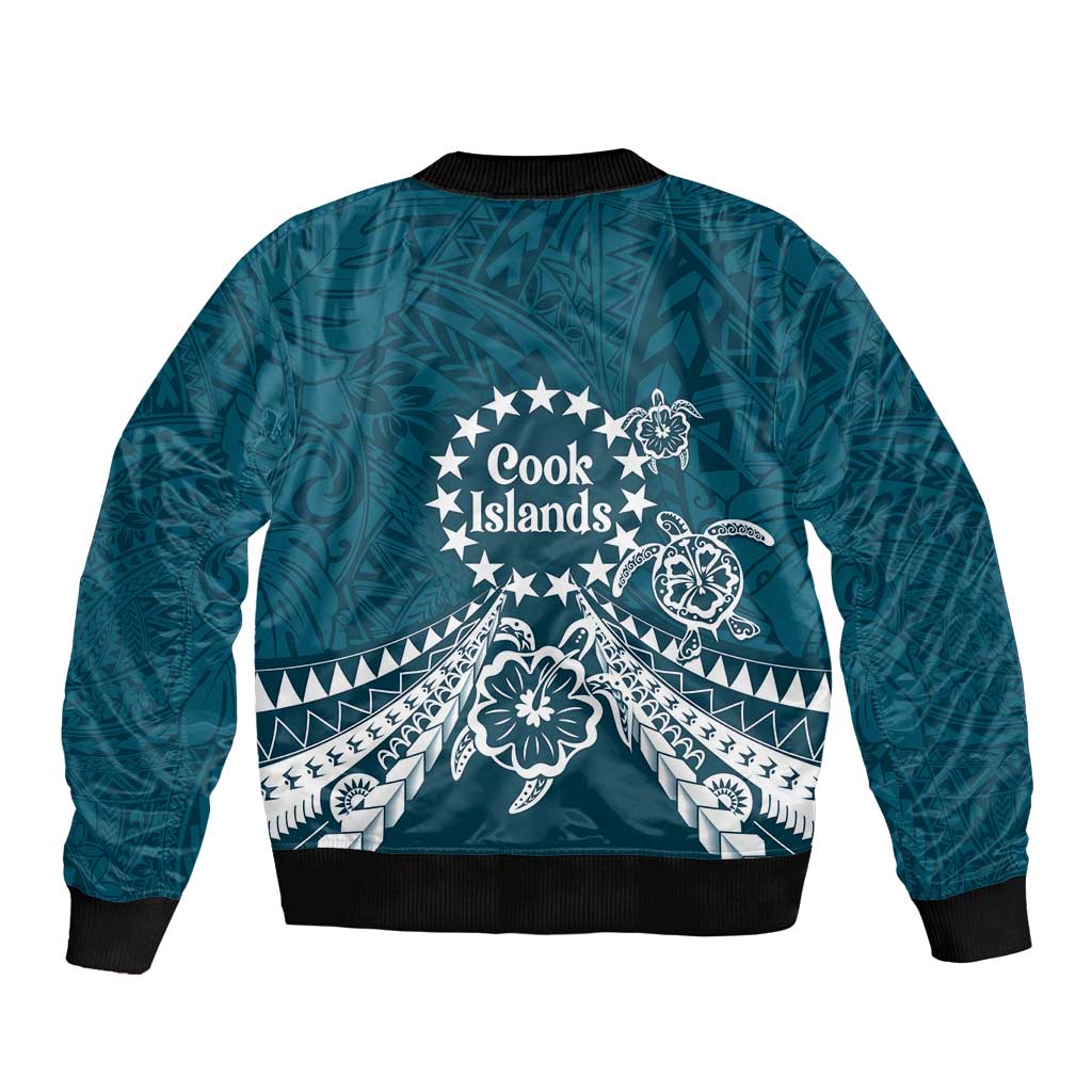 Kia Orana Cook Islands Bomber Jacket Polynesian Turtle Crowberry Blue Color