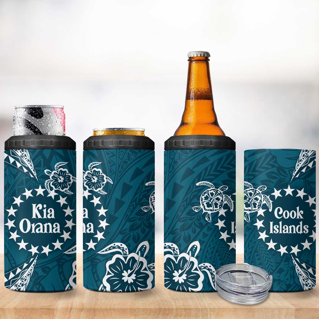 Kia Orana Cook Islands 4 in 1 Can Cooler Tumbler Polynesian Turtle Crowberry Blue Color LT14 - Polynesian Pride