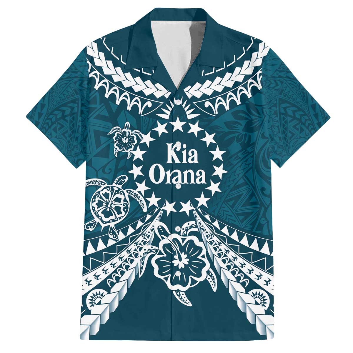 Kia Orana Cook Islands Family Matching Off The Shoulder Long Sleeve Dress and Hawaiian Shirt Polynesian Turtle Crowberry Blue Color