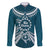 Kia Orana Cook Islands Family Matching Off The Shoulder Long Sleeve Dress and Hawaiian Shirt Polynesian Turtle Crowberry Blue Color