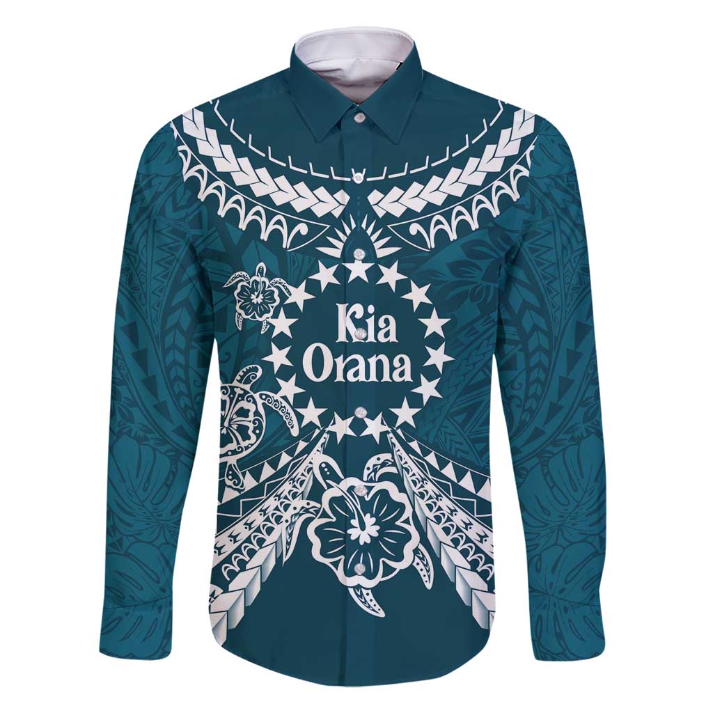 Kia Orana Cook Islands Family Matching Off Shoulder Short Dress and Hawaiian Shirt Polynesian Turtle Crowberry Blue Color LT14 Dad's Shirt - Long Sleeve Crowberry Blue - Polynesian Pride