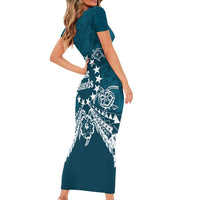 Kia Orana Cook Islands Family Matching Short Sleeve Bodycon Dress and Hawaiian Shirt Polynesian Turtle Crowberry Blue Color LT14 - Polynesian Pride