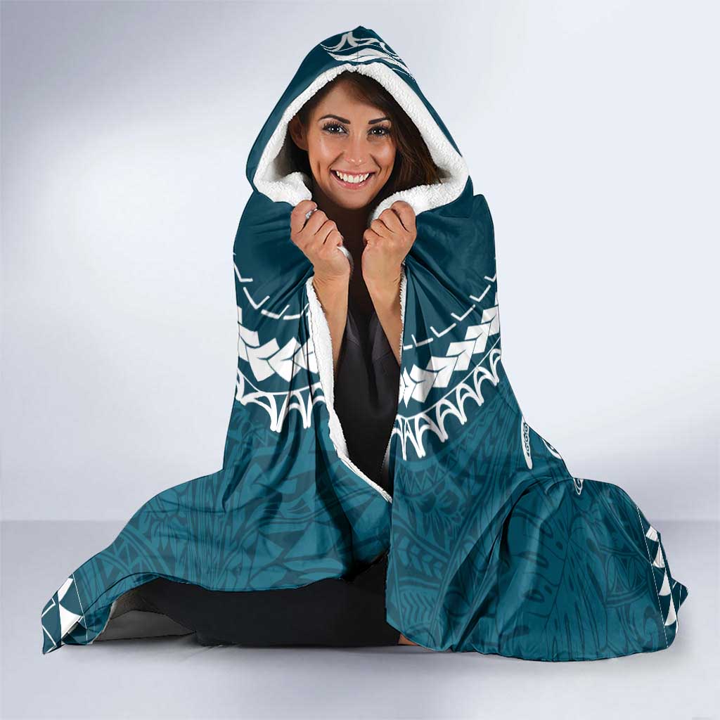Kia Orana Cook Islands Hooded Blanket Polynesian Turtle Crowberry Blue Color