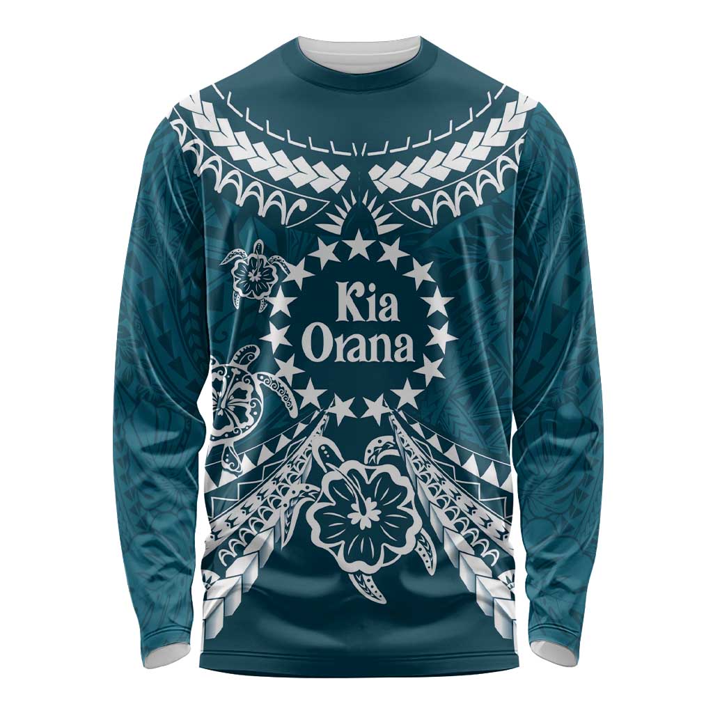Kia Orana Cook Islands Long Sleeve Shirt Polynesian Turtle Crowberry Blue Color LT14 Unisex Crowberry Blue - Polynesian Pride