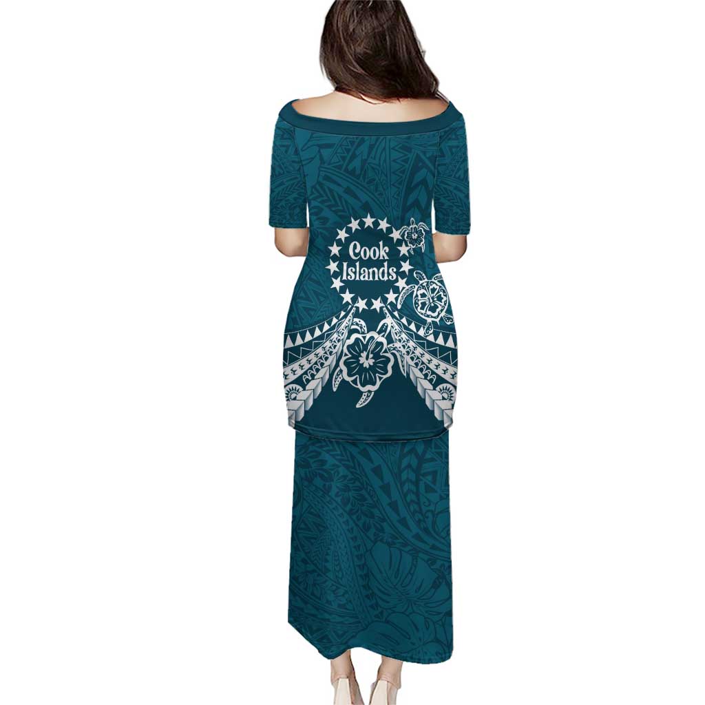 Kia Orana Cook Islands Puletasi Polynesian Turtle Crowberry Blue Color