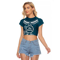 Kia Orana Cook Islands Raglan Cropped T Shirt Polynesian Turtle Crowberry Blue Color