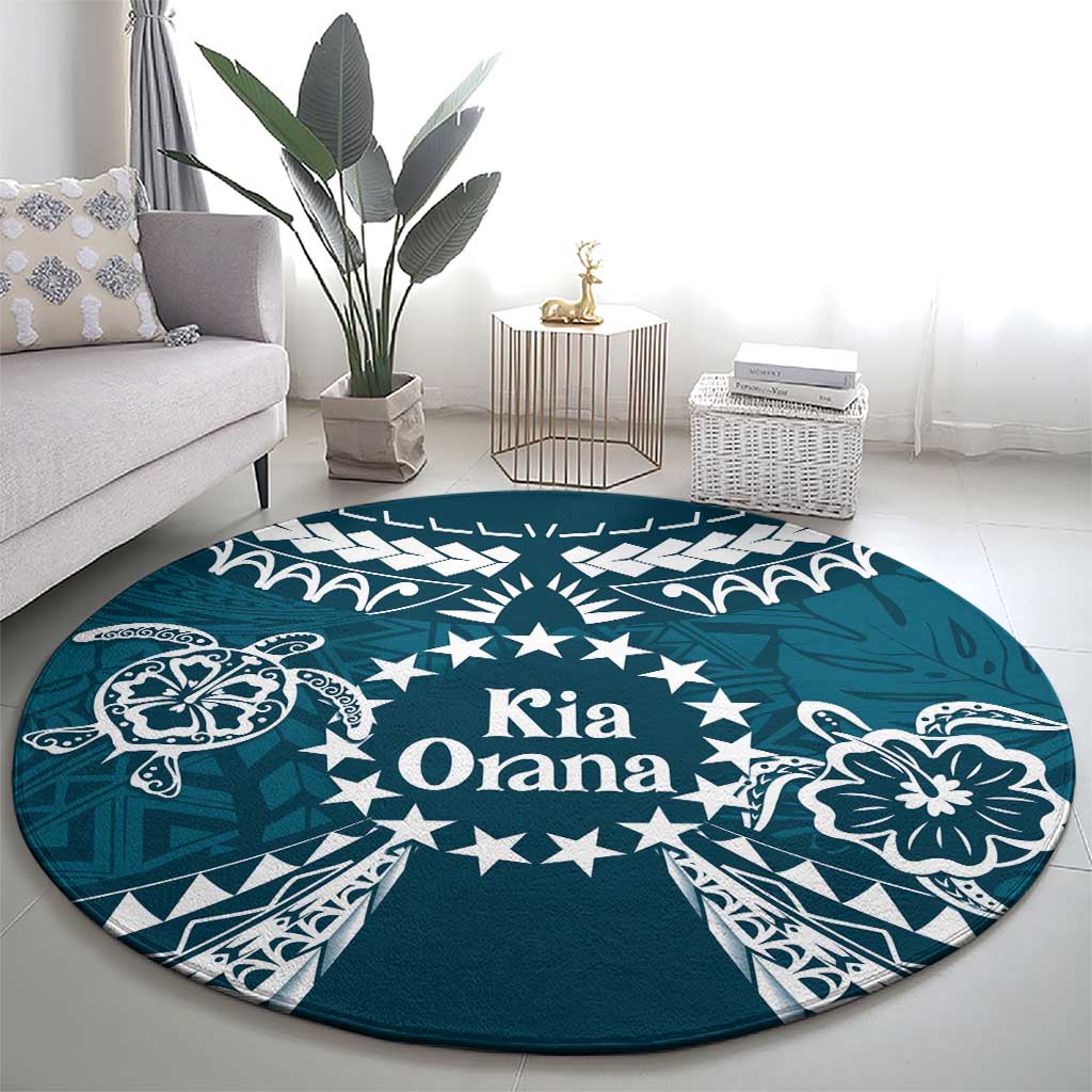 Kia Orana Cook Islands Round Carpet Polynesian Turtle Crowberry Blue Color LT14 - Polynesian Pride