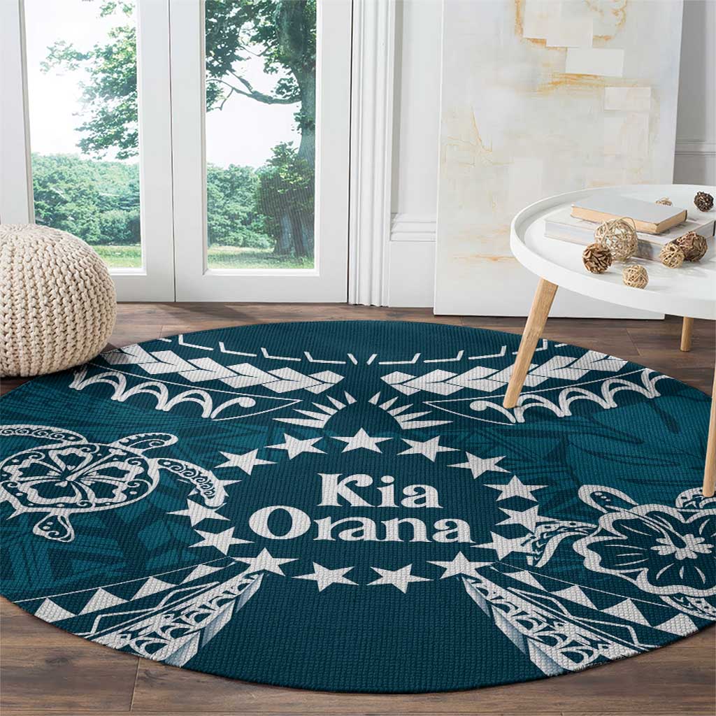 Kia Orana Cook Islands Round Carpet Polynesian Turtle Crowberry Blue Color LT14 - Polynesian Pride
