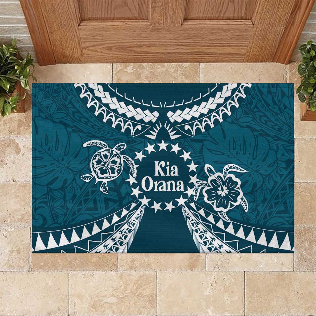 Kia Orana Cook Islands Rubber Doormat Polynesian Turtle Crowberry Blue Color LT14 Crowberry Blue - Polynesian Pride