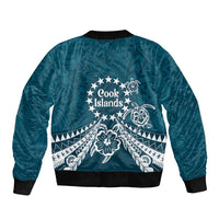Kia Orana Cook Islands Sleeve Zip Bomber Jacket Polynesian Turtle Crowberry Blue Color