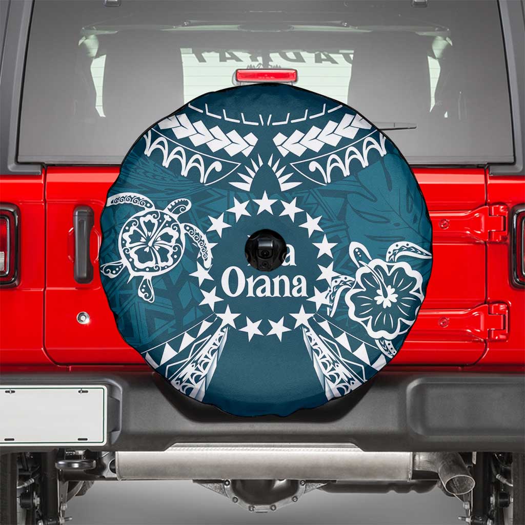 Kia Orana Cook Islands Spare Tire Cover Polynesian Turtle Crowberry Blue Color