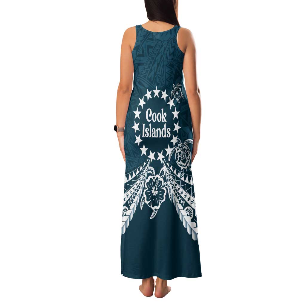 Kia Orana Cook Islands Tank Maxi Dress Polynesian Turtle Crowberry Blue Color