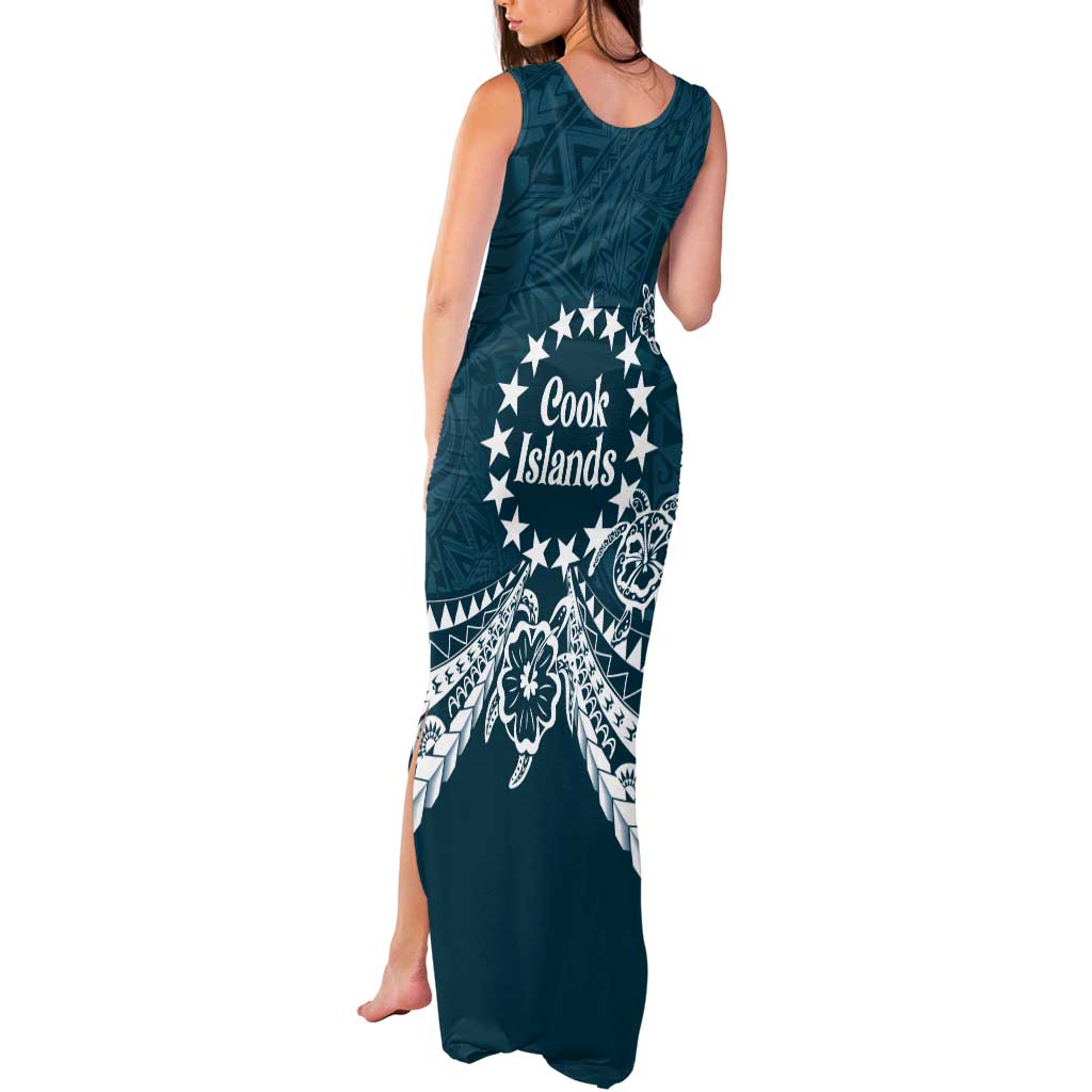 Kia Orana Cook Islands Tank Maxi Dress Polynesian Turtle Crowberry Blue Color