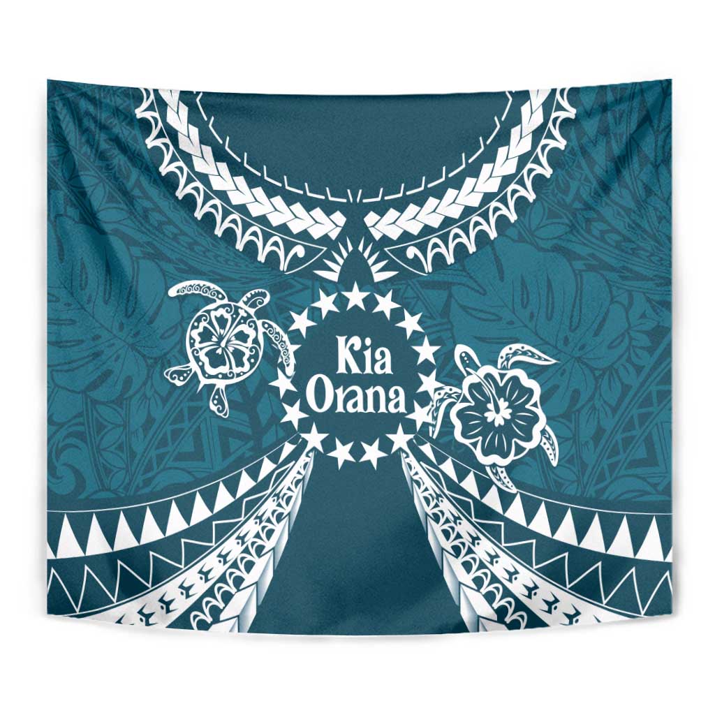 Kia Orana Cook Islands Tapestry Polynesian Turtle Crowberry Blue Color LT14 - Polynesian Pride