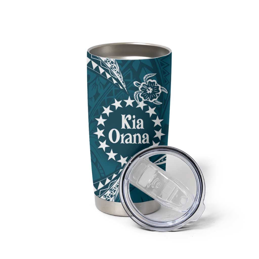 Kia Orana Cook Islands Tumbler Cup Polynesian Turtle Crowberry Blue Color