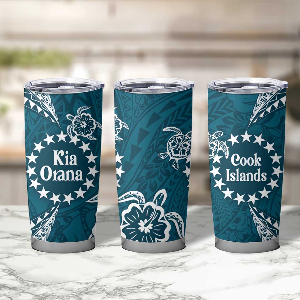 Kia Orana Cook Islands Tumbler Cup Polynesian Turtle Crowberry Blue Color