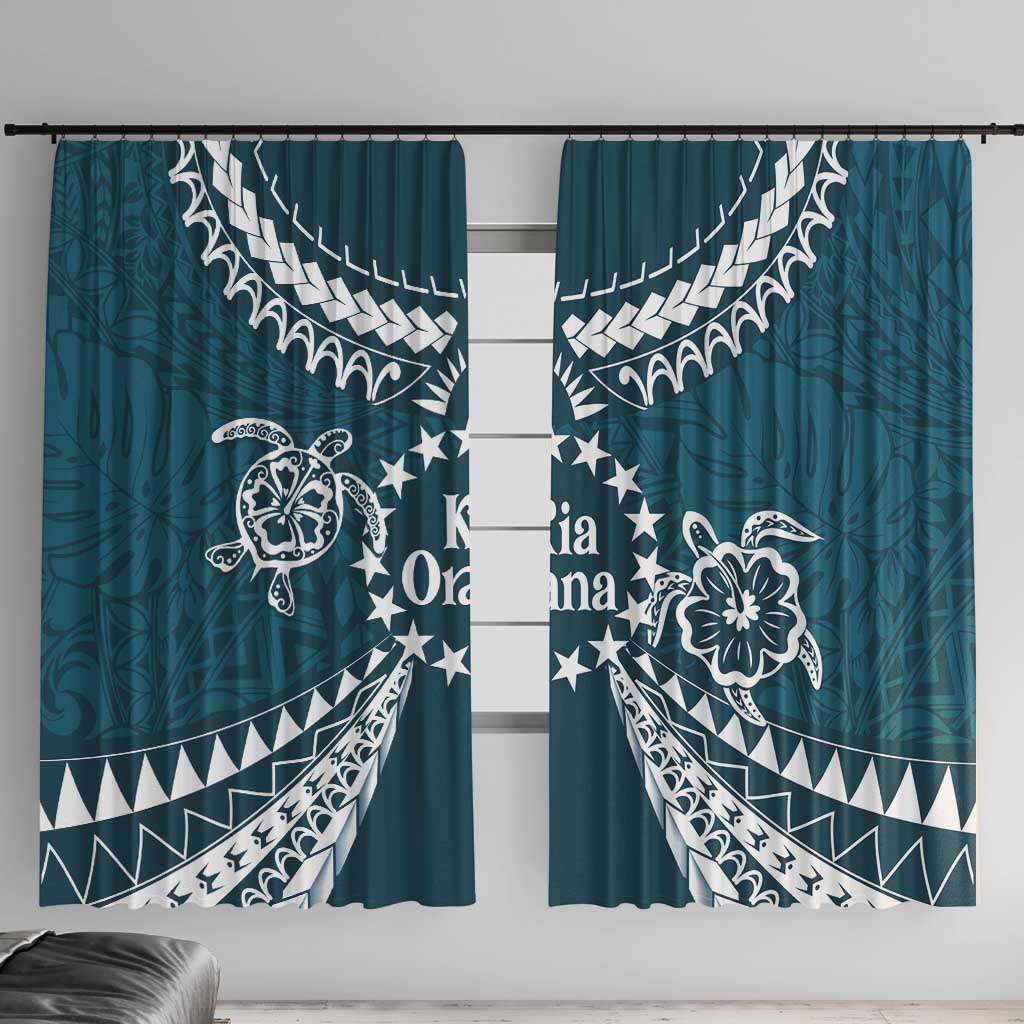 Kia Orana Cook Islands Window Curtain Polynesian Turtle Crowberry Blue Color
