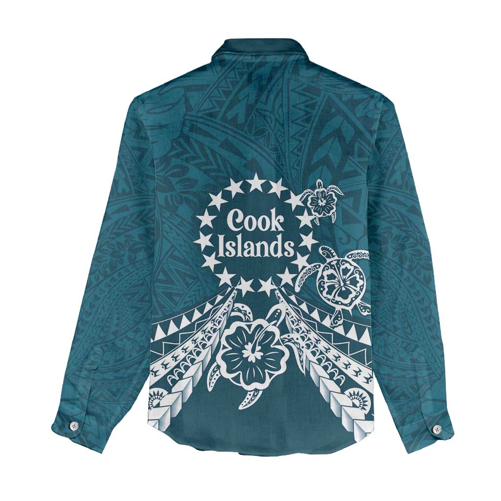 Kia Orana Cook Islands Women Casual Shirt Polynesian Turtle Crowberry Blue Color LT14 - Polynesian Pride