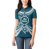 Kia Orana Cook Islands Women Polo Shirt Polynesian Turtle Crowberry Blue Color
