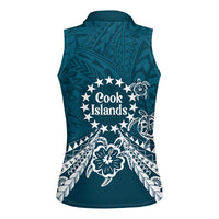 Kia Orana Cook Islands Women Sleeveless Polo Shirt Polynesian Turtle Crowberry Blue Color LT14 - Polynesian Pride