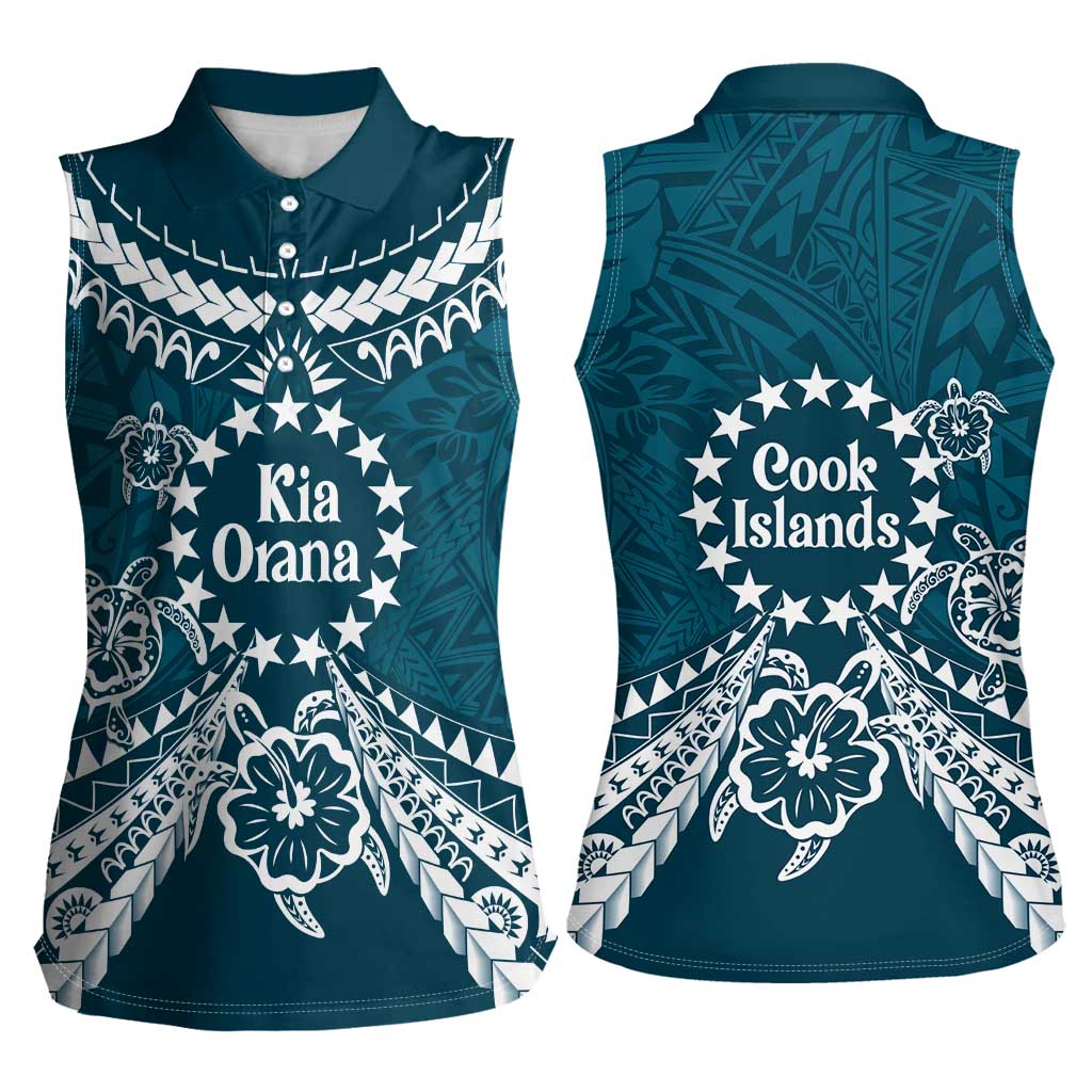 Kia Orana Cook Islands Women Sleeveless Polo Shirt Polynesian Turtle Crowberry Blue Color LT14 - Polynesian Pride