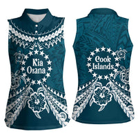 Kia Orana Cook Islands Women Sleeveless Polo Shirt Polynesian Turtle Crowberry Blue Color LT14 - Polynesian Pride