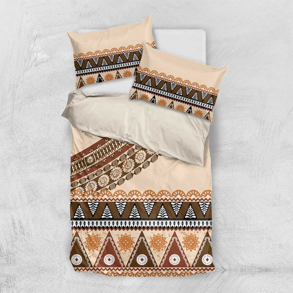 Bula Fiji Bedding Set 2025 Pasifika Traditional Fijian Masi LT14 US Twin 172cm x 218cm Beige - Polynesian Pride
