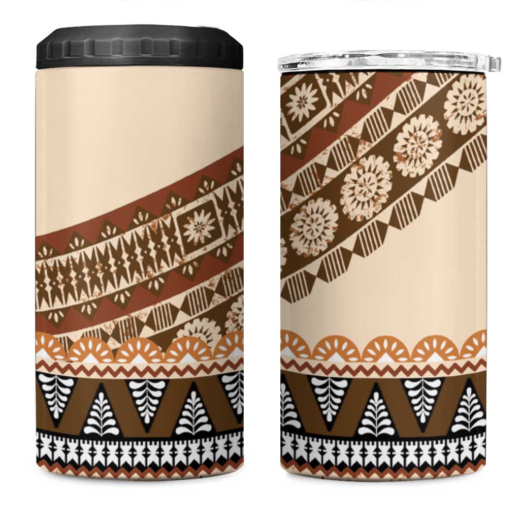Bula Fiji 4 in 1 Can Cooler Tumbler 2025 Pasifika Traditional Fijian Masi LT14 One Size: 16 oz Beige - Polynesian Pride
