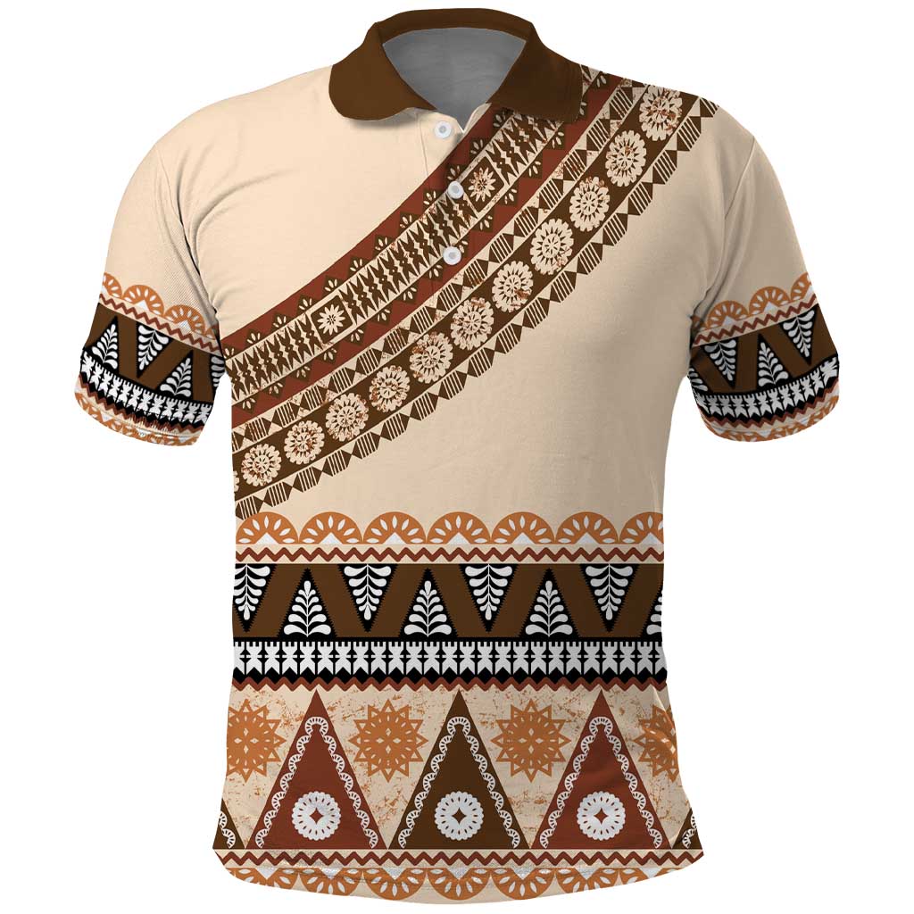 Bula Fiji Polo Shirt 2025 Pasifika Traditional Fijian Masi LT14 Beige - Polynesian Pride