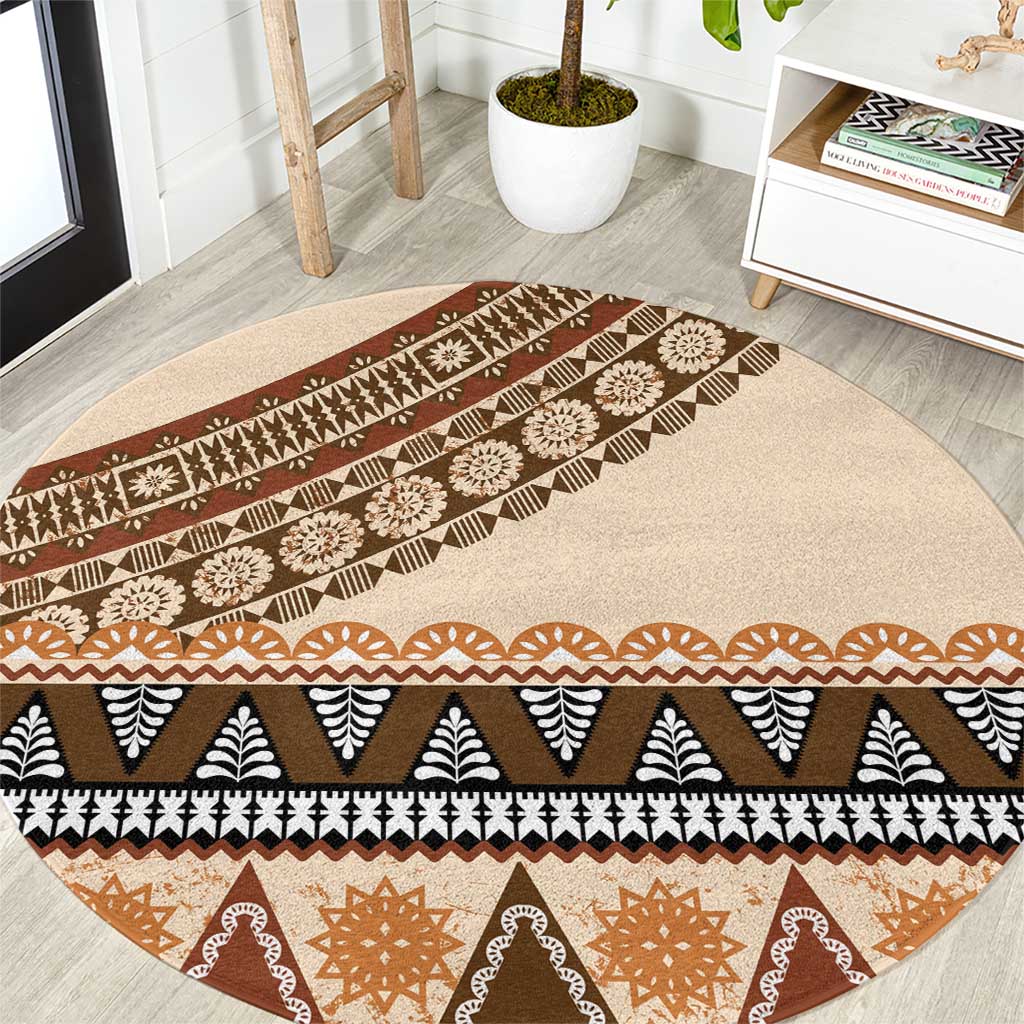 Bula Fiji Round Carpet 2025 Pasifika Traditional Fijian Masi LT14 Beige - Polynesian Pride