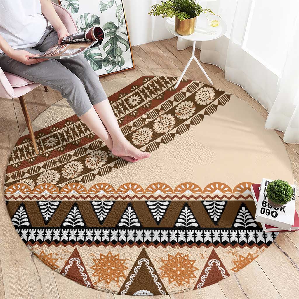 Bula Fiji Round Carpet 2025 Pasifika Traditional Fijian Masi LT14 - Polynesian Pride