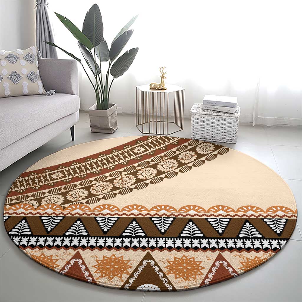 Bula Fiji Round Carpet 2025 Pasifika Traditional Fijian Masi LT14 - Polynesian Pride
