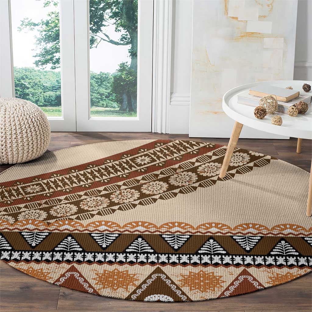 Bula Fiji Round Carpet 2025 Pasifika Traditional Fijian Masi LT14 - Polynesian Pride